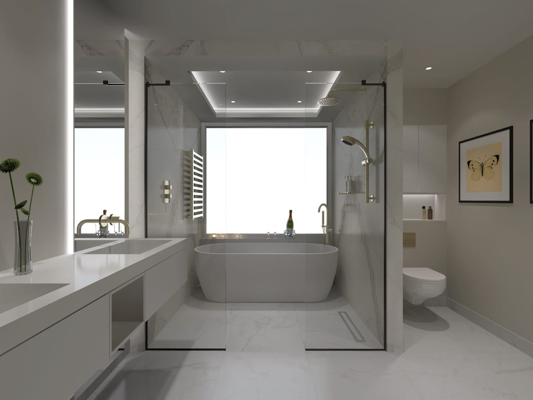 Traditional bathroom with a white bath and large window