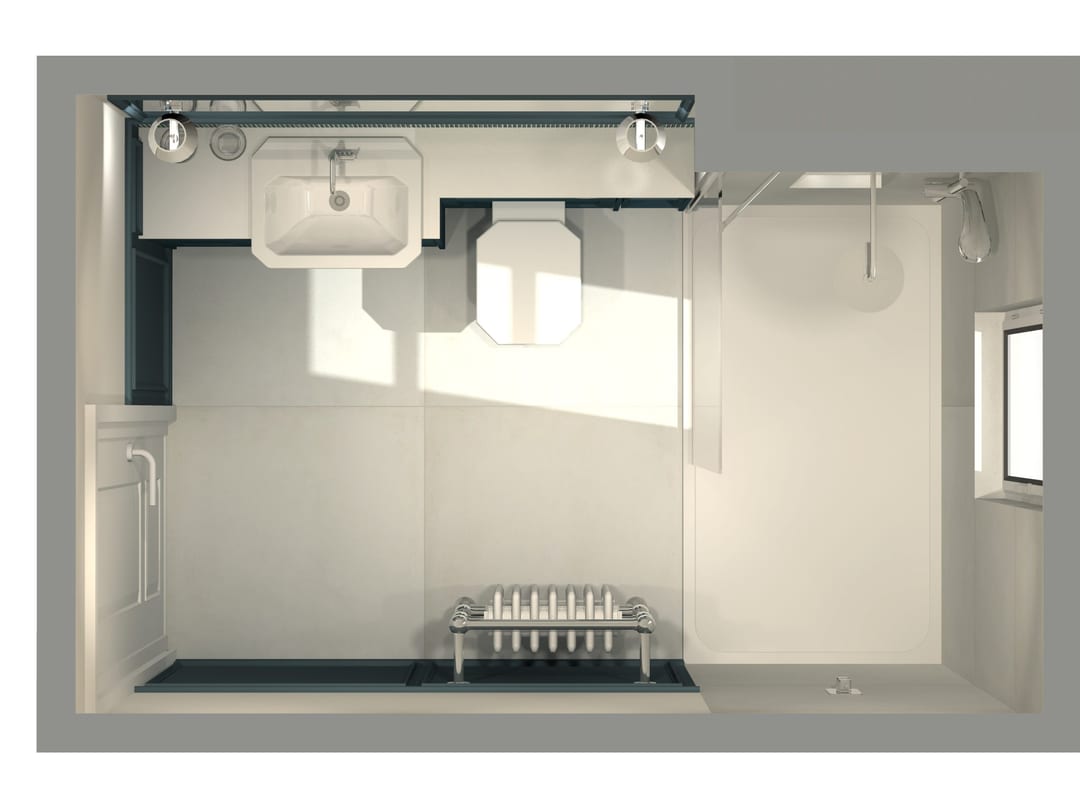 Small white bathroom with a walk-in shower and wall-hung basin